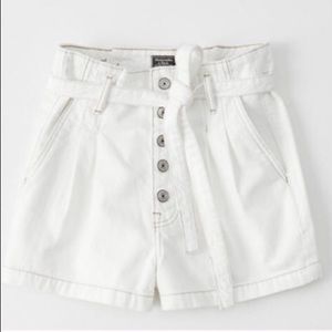 Abercrombie & Fitch White Denim Paper Bag Shorts